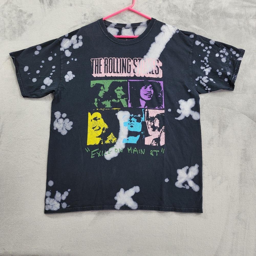 The Rolling Stones Shirt Mens XL Black Exile‎ On Main Distressed Band Concet Tee